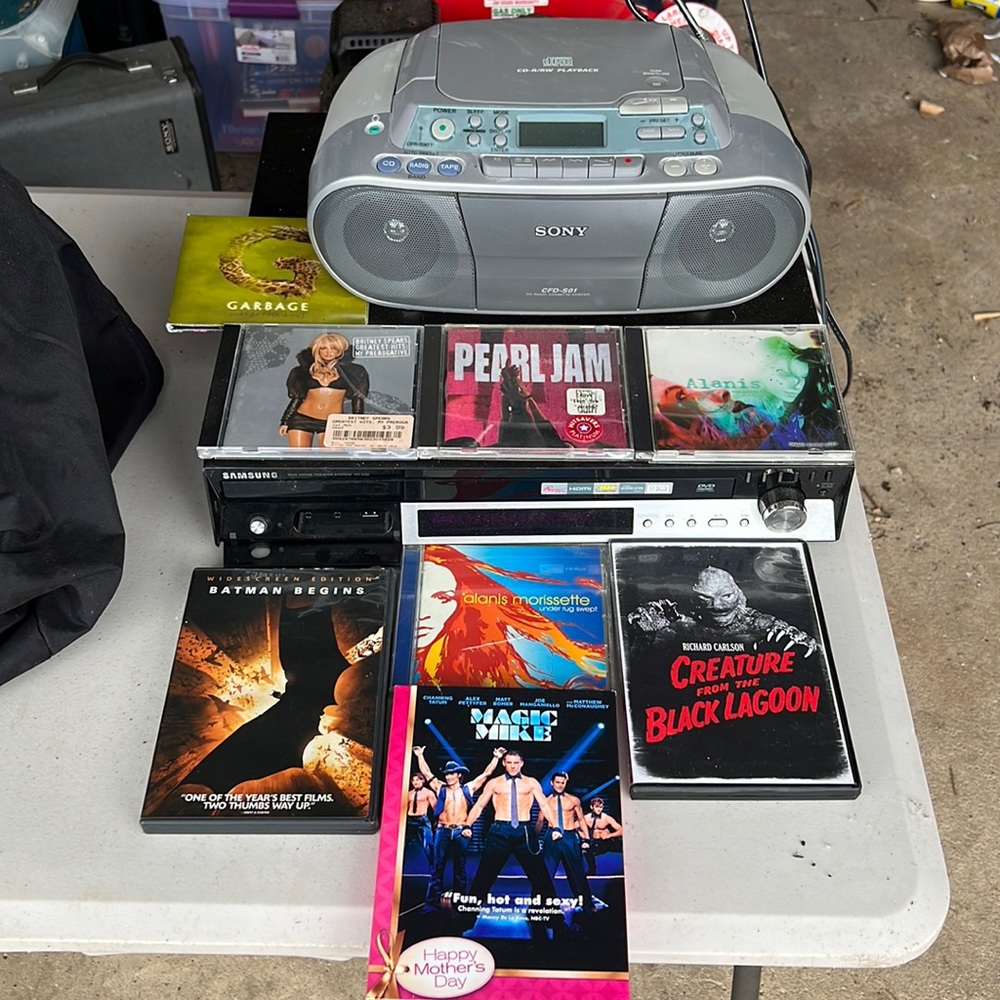 Sony CD Radio Cassette-Corder, Samsung DVD Home Theater System, 4 CD’s, 3 DVD’s